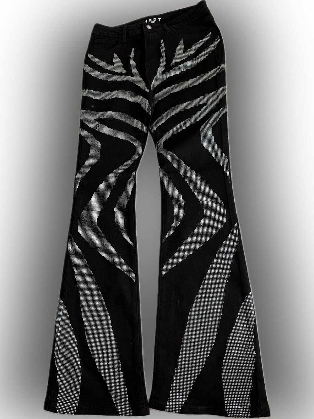 Black & Silver Crystal Patterned Flared Pants